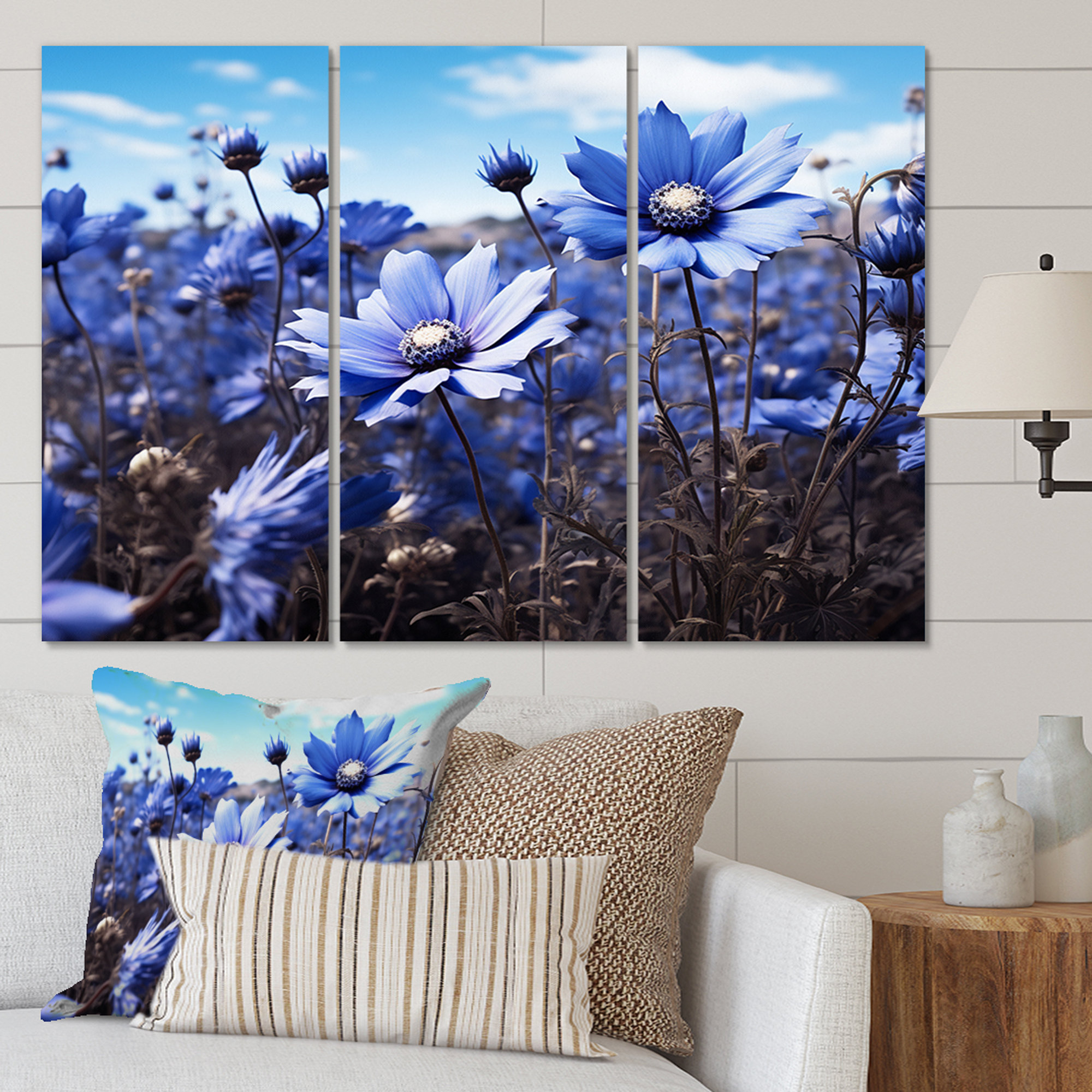 Latitude Run® " Flower Field Sapphire Meadow I " 3 Pieces Wayfair